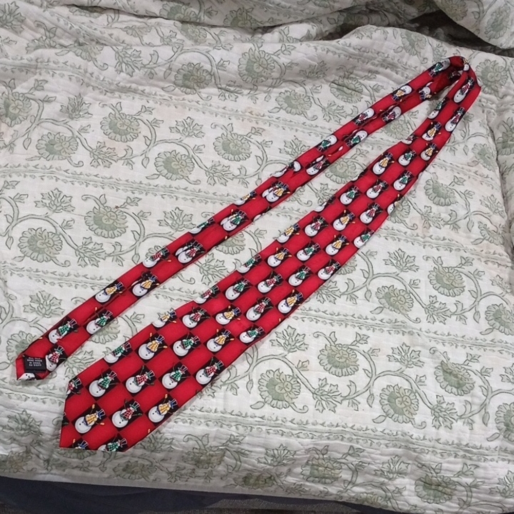 Hallmark Red Snowman Tie 100% Silk Tie